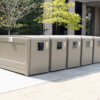 Fiberglass composite bike lockers with high security T-handle locks, polycarbonate windows and electronic access.