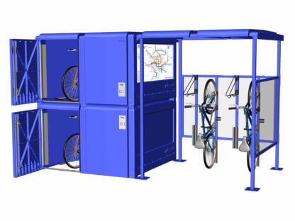 Bike Station with 4 ProPark Bike Lockers and a CyclePort Bike Shelter with 4 WallRacks for a Total of 12 Bike Capacity