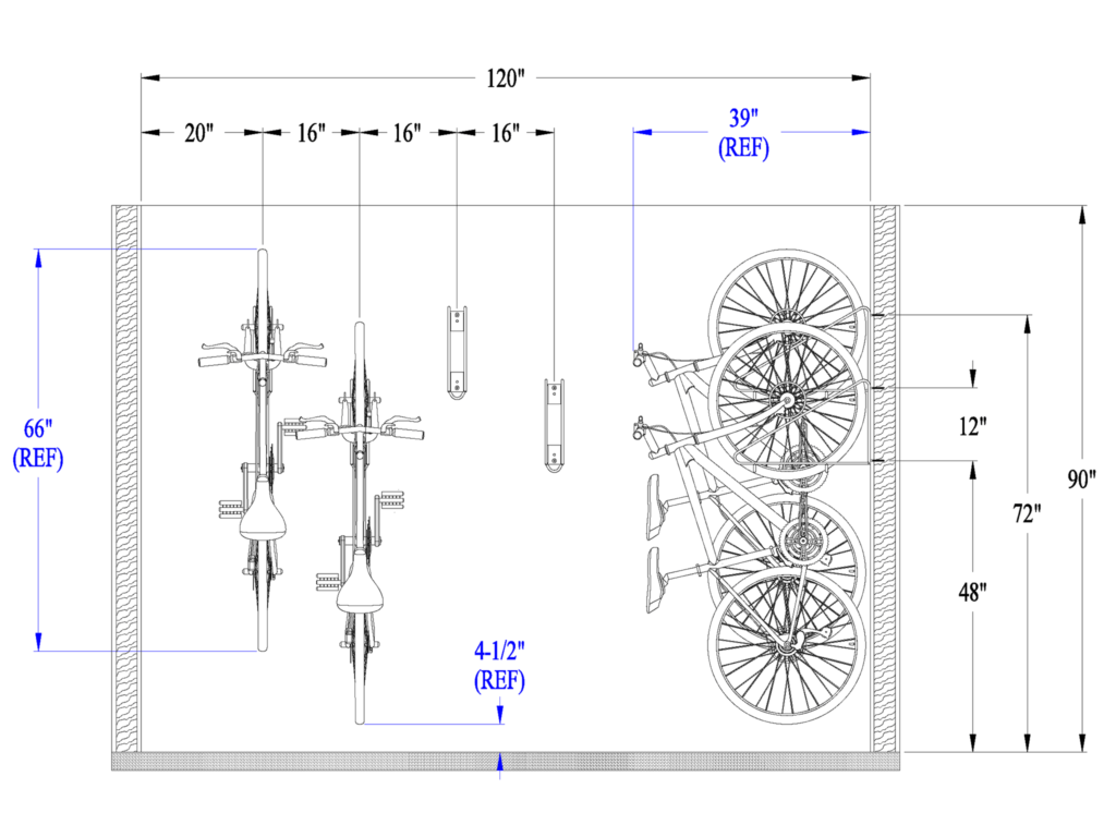 hanging bike rack spacing