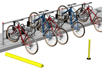 Bike Corral with 90º 4-Bike Stall mounted on sidewalk for easy street cleaning