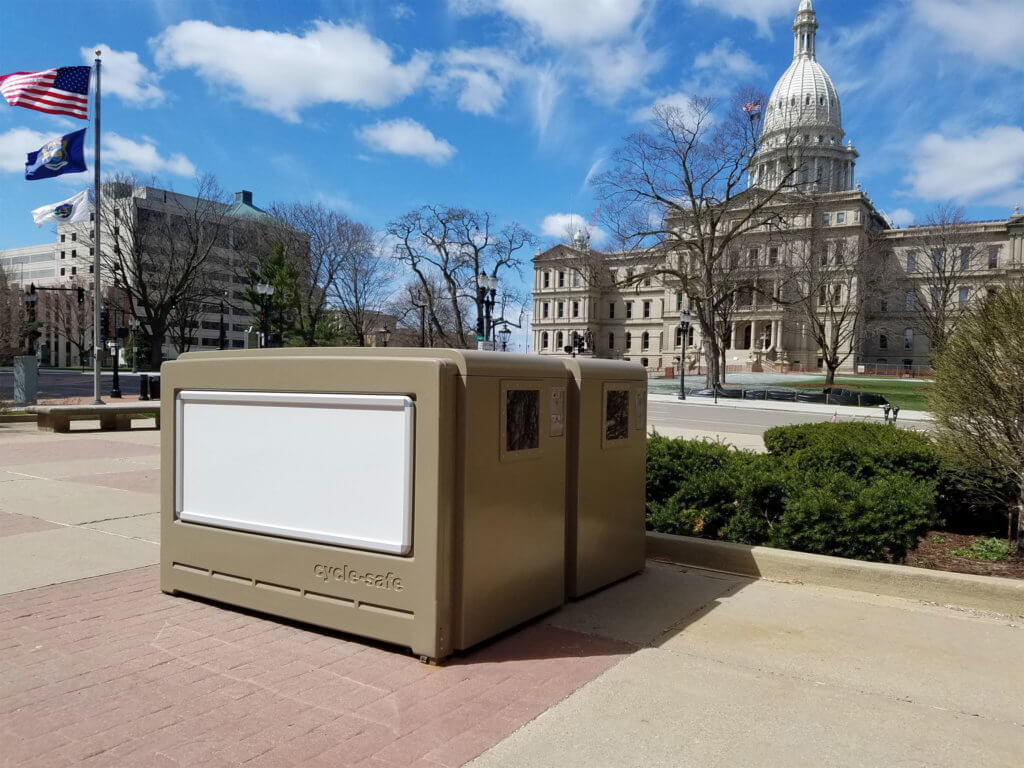 Secure, Class I long-term parking bike locker at government capital