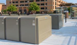 Example of secure bike parking locker on college and university campus