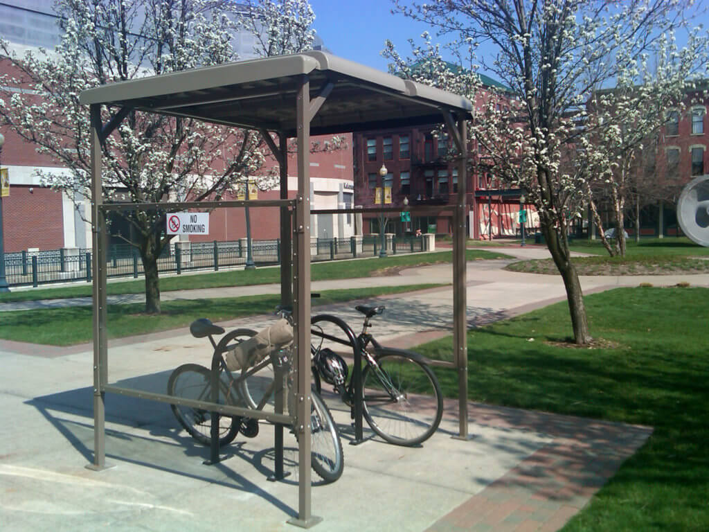 Class II, short-term parking bike shelter on university campus