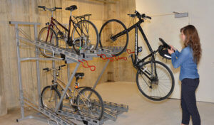 CycleSafe Quad Hi-Density Bike Rack maximizes bike room storage in multi-family apartment and condominium properties