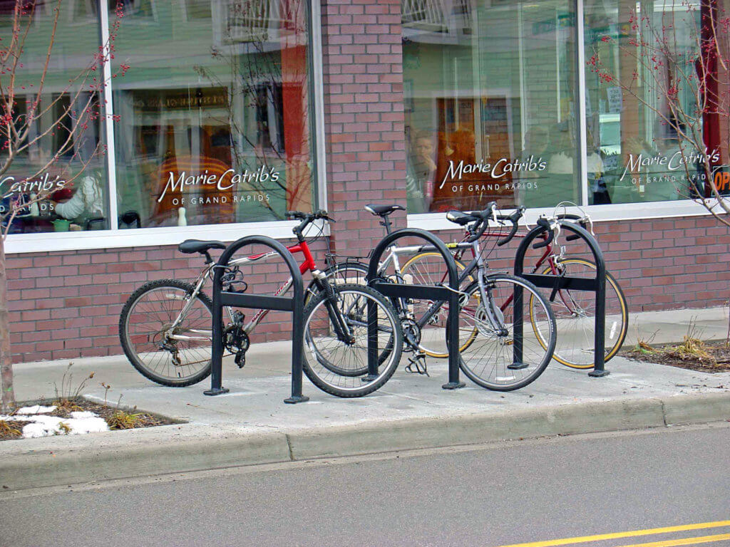 Bike racks in retail shopping center