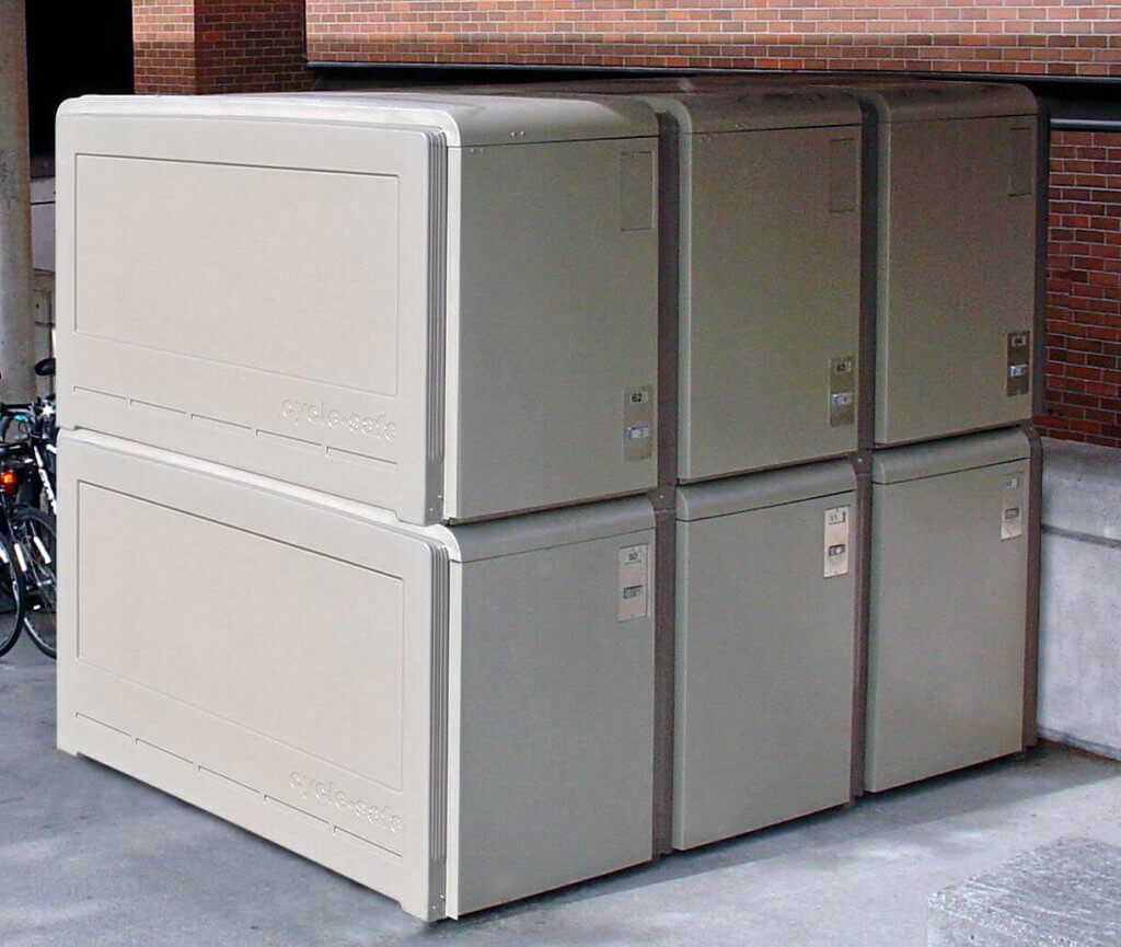 ProPark Double-Tier Bike Lockers help meet long-term secure bike parking guidelines and requirements while reducing the footprint for Class One bicycle parking.