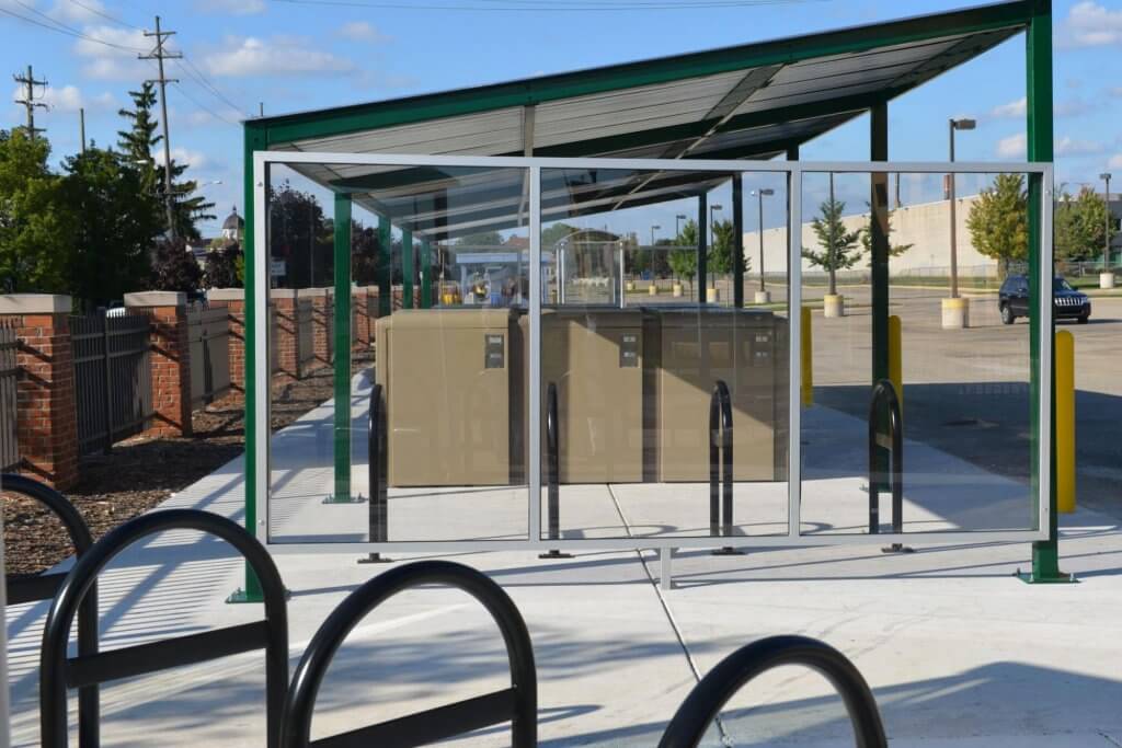 CycleSafe ProPark® series bike lockers paired with shelters and rugged inverted U bike racks with crossbars offer layered security, ideal at gate entrances and transit hubs.
