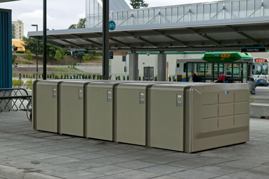 CycleSafe ProPark® bike lockers and bike racks, and municipal bus transit at the Seattle-area SoundTransit Federal Way Transit Center