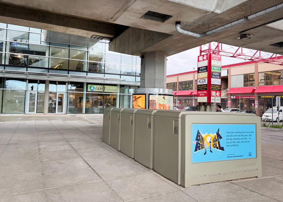 ProPark Bike Lockers with Vinyl Decal Advertisement, Vancouver, British Columbia