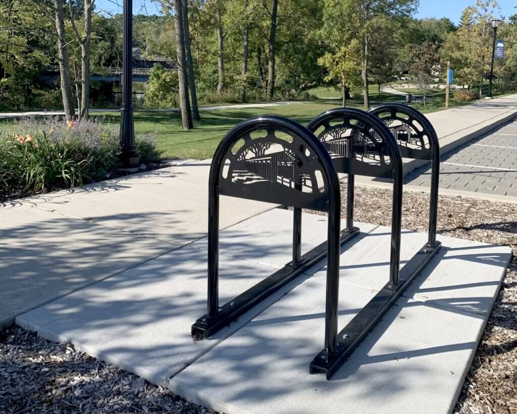 CycleSafe Racks-On-Rails with Custom U Racks featuring a laser cut design