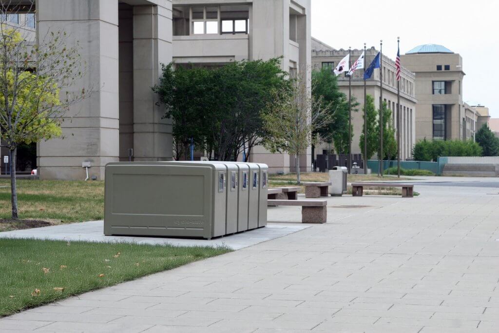 ProPark Door-View Bike Lockers in a bank of five lockers