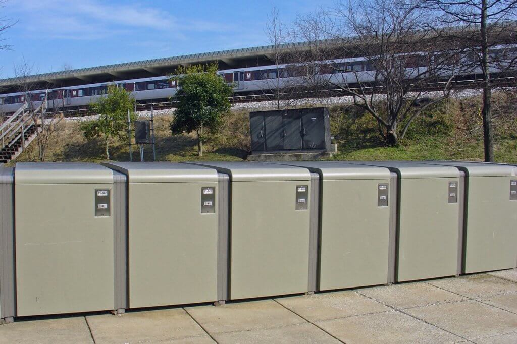 ProPark Bike Lockers in a bank of ten with T-Handle Locks