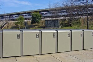 ProPark Bike Lockers in a bank of ten with T-Handle Locks