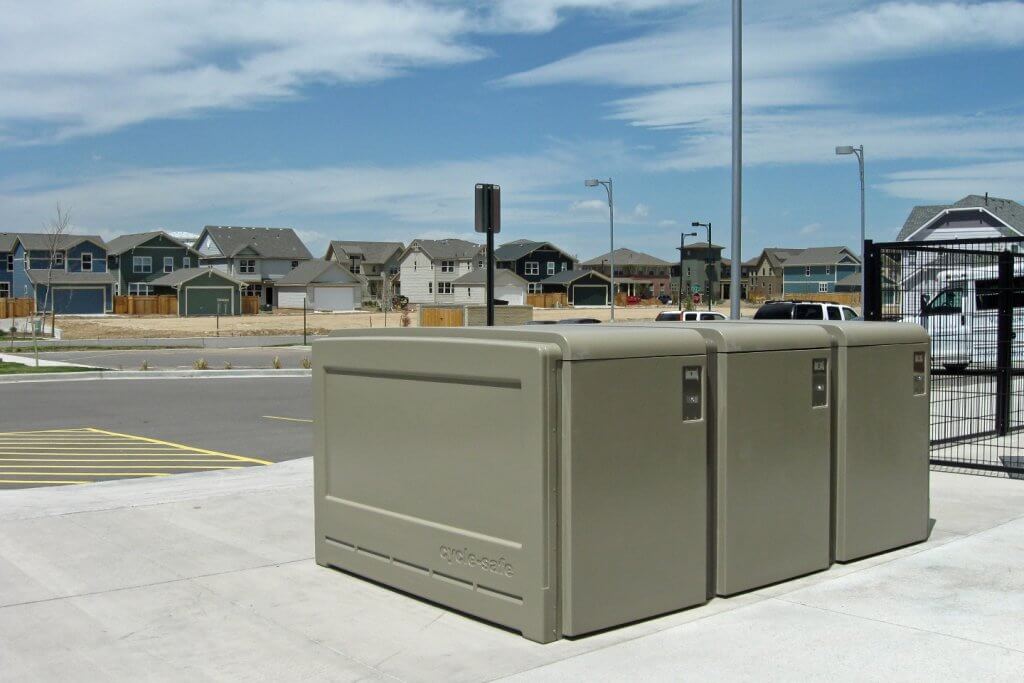 ProPark Bike Lockers in a bank of three lockers with T-Handle Locks