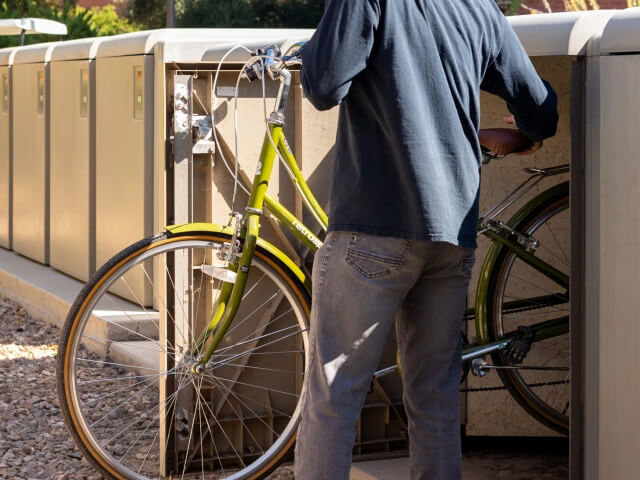 A bank of ProPark Bike Lockers on the University of Arizona campus