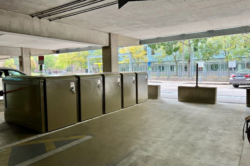 ProPark Bike Lockers in a bank of five at the University of Iowa